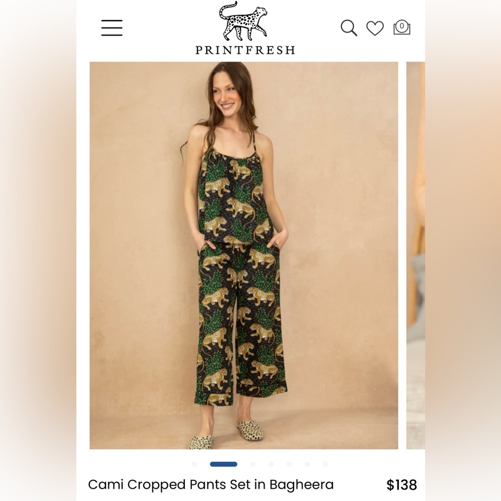 Printfreh Cami Cropped PJ set in Bagheera Ink. Like New. 4x